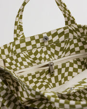 close up of zip Baggu Duck Bag  - Moss Trippy Checker