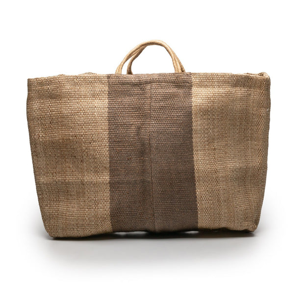 Large Jute Tote - Natural with Grey Stripe