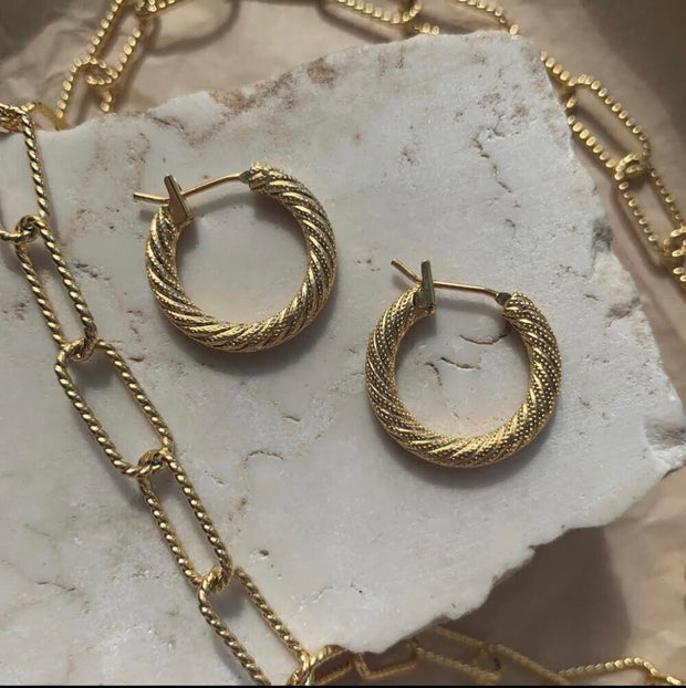 Laura Lombardi Mini Etched Hoops on stone
